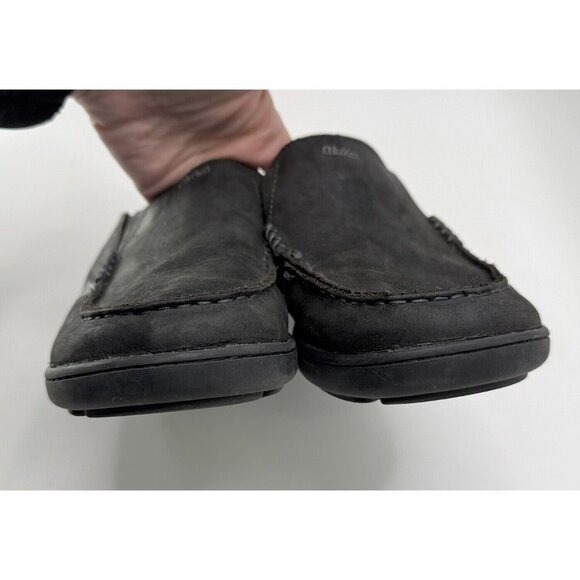 Olukai Moloa Boys Youth‎ Black Leather Slip On Casual Loafers Size 4 See Photos - Picture 5 of 10